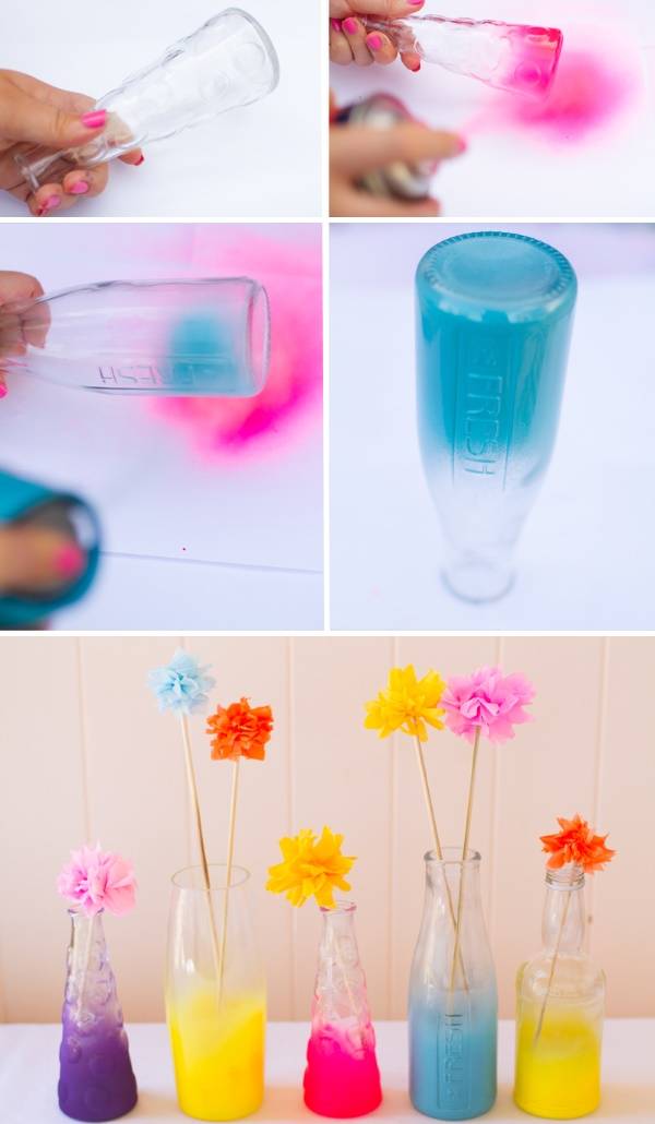 Как сделать вазу из бутылки с аэрозольной краской