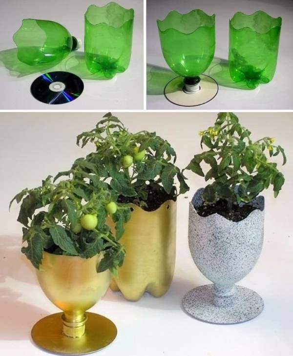 Напольные вазы из пластиковых бутылок своими руками - фото 