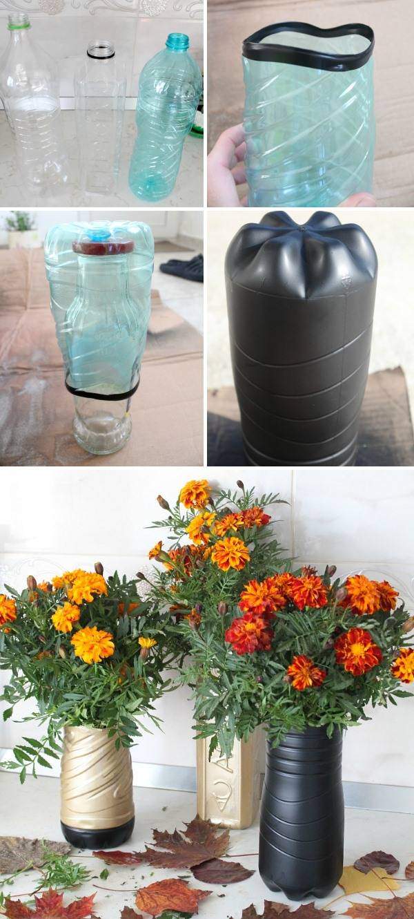 Напольная ваза своими руками из пластиковых бутылок с покраской