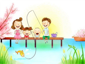 Семья, рыбалка, рыбка, удочка, довольные дети, радостные родители