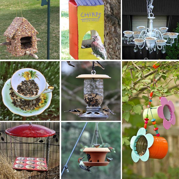 15 bird feeders from recyclables