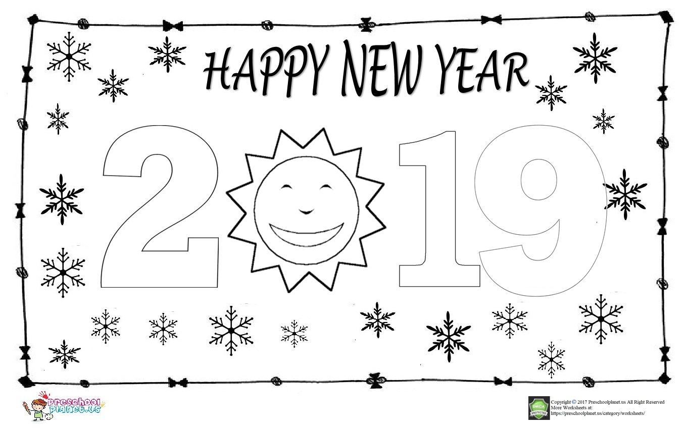 happy new year coloring page for kids