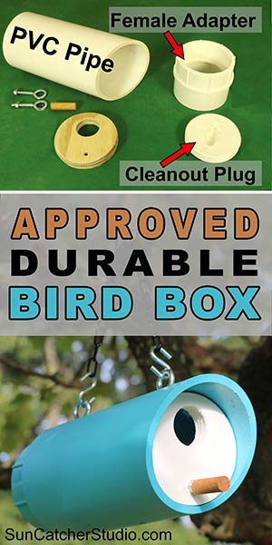 Free Easy DIY PVC Bird Box Plans (Nesting Birdhouse) for backyard or garden. Attract bluebirds, swallows, chickadees, nuthatches, warblers, woodpeckers, and wrens.