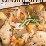 easy instant pot chicken stew recipe with text