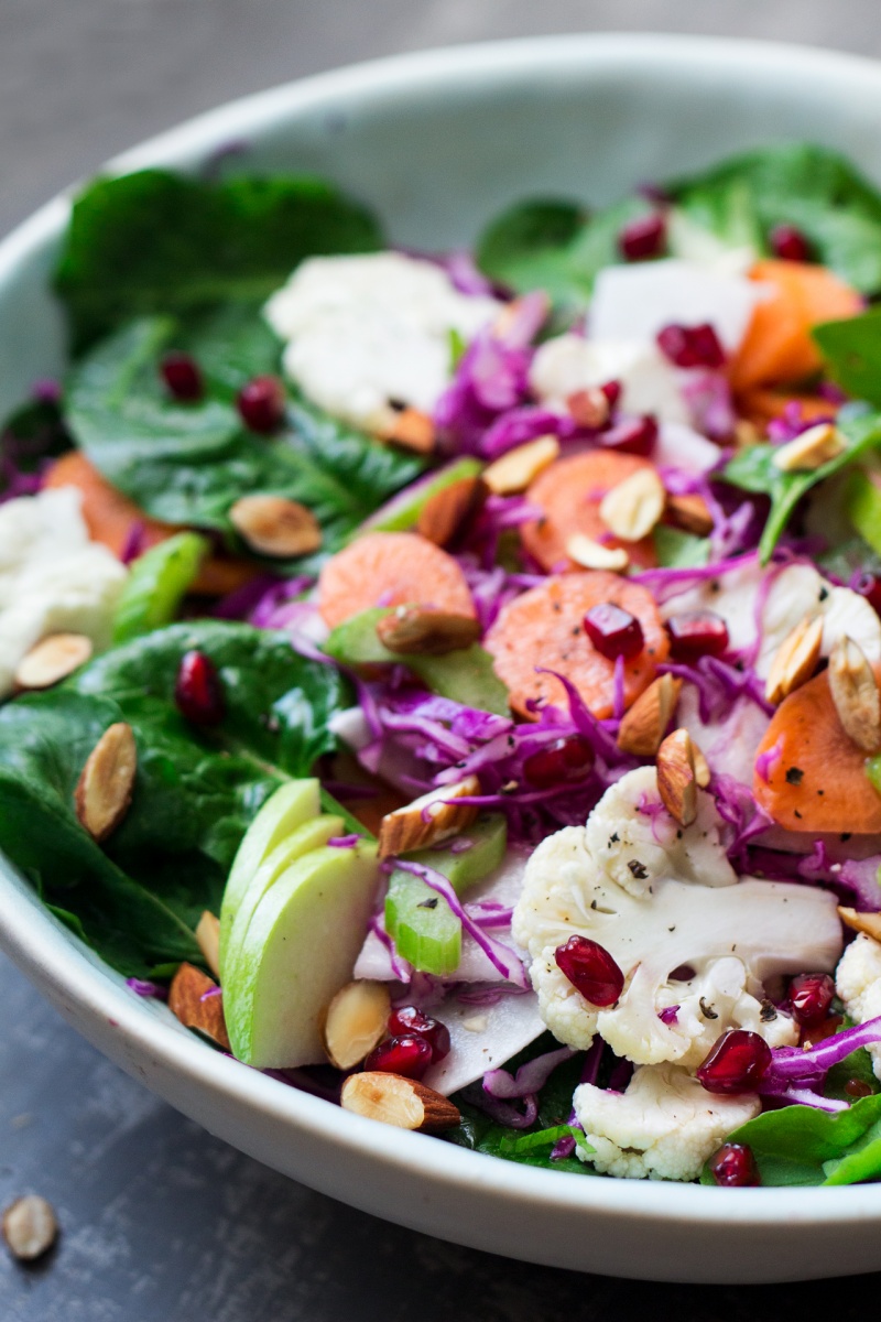 vegan winter salad sideview