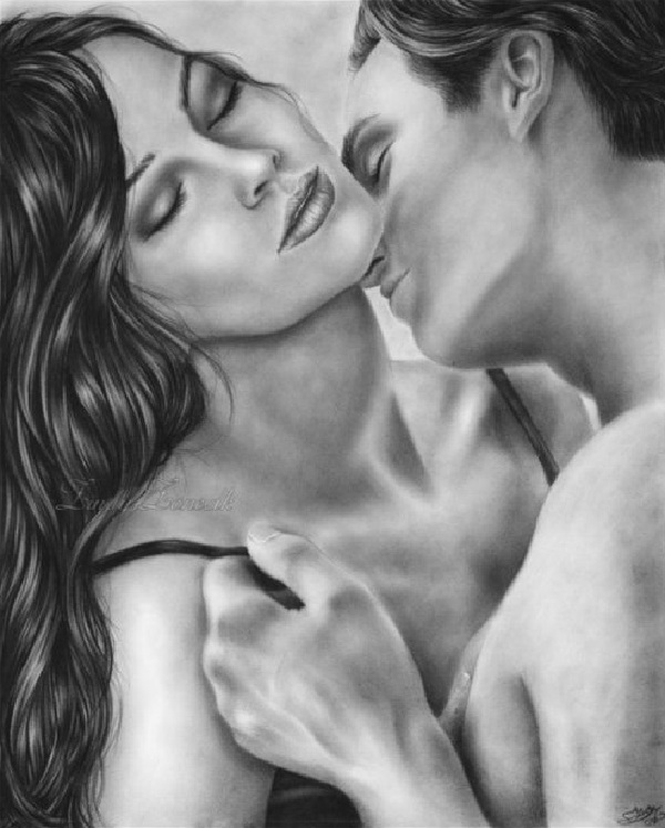 рисунок карандашом поцелуй и любовь